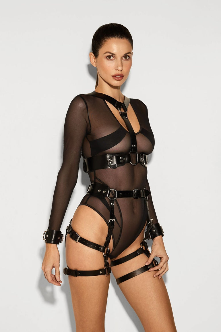 Poppy Bra & Garters Set - leather sets - EU MARIEMUR